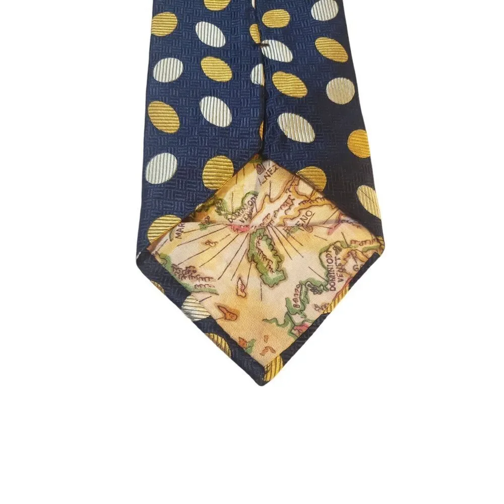 Pierre Balmain Couture Neck Tie Mens 100% Silk Navy Yellow Polka‎ Dots Business